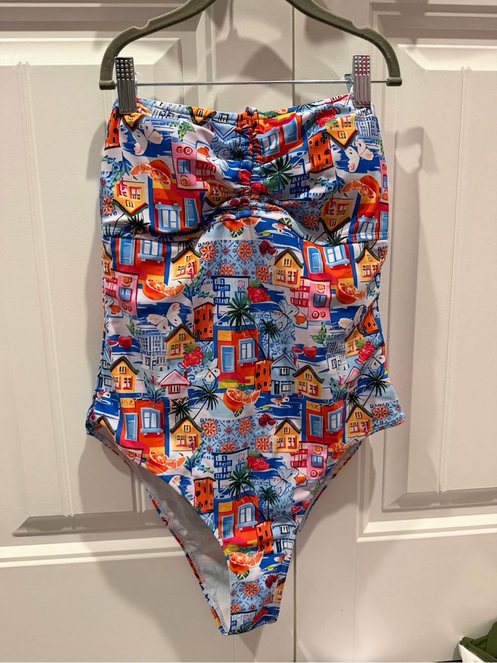SHEIN Multicolor Tropical Village Print One-Piece Swimsuit
